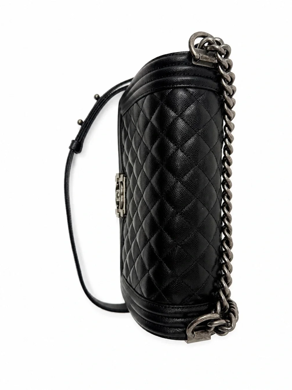 CHANEL Black Quilted Boy Bag with Silver Hardware